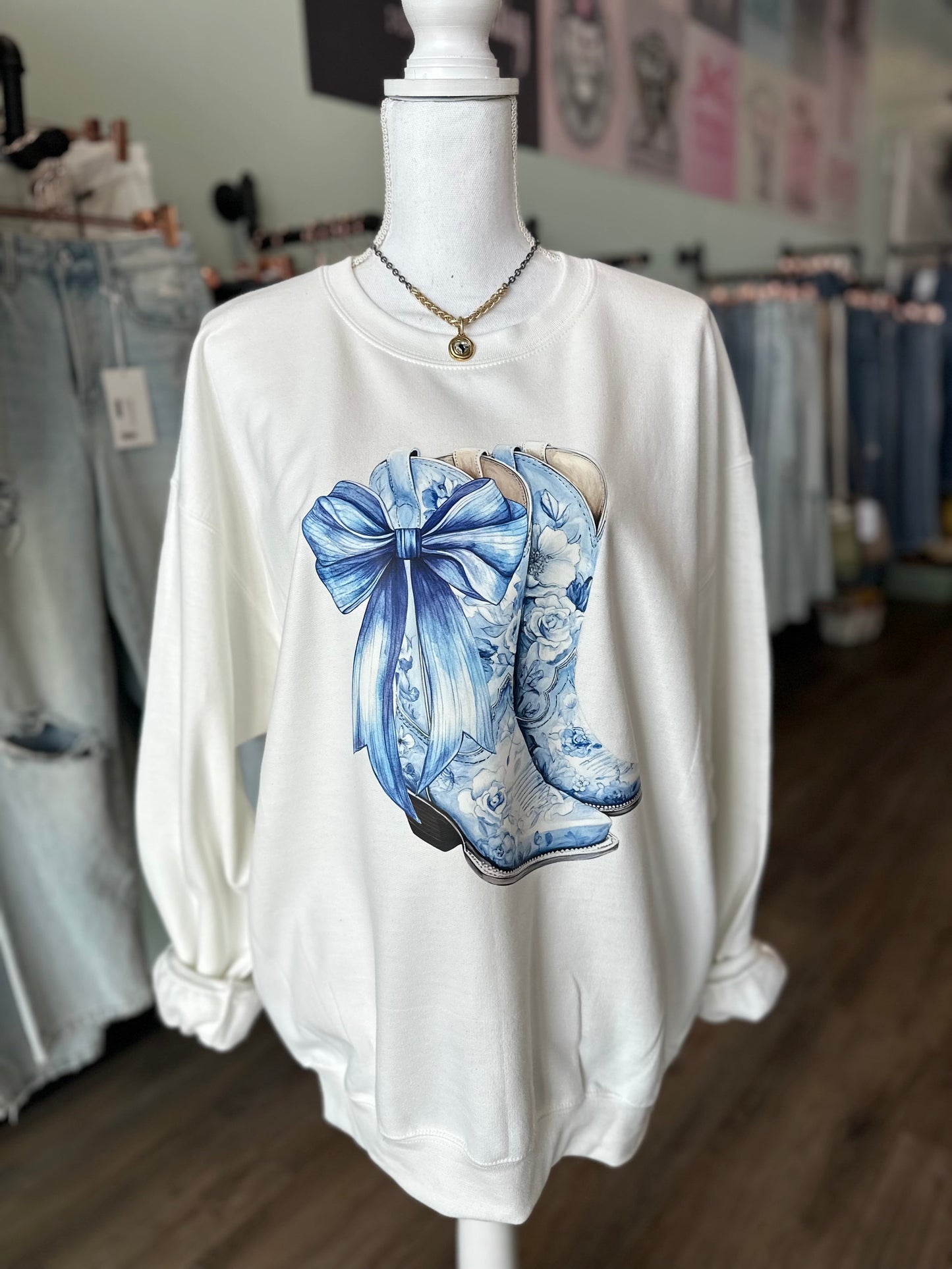 Blue Boots (white) sweatshirt