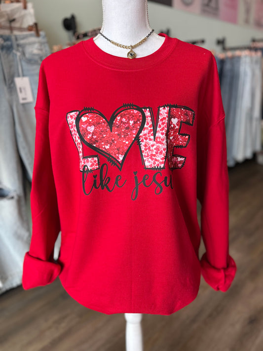 “Love Like Jesus” (cherry red)